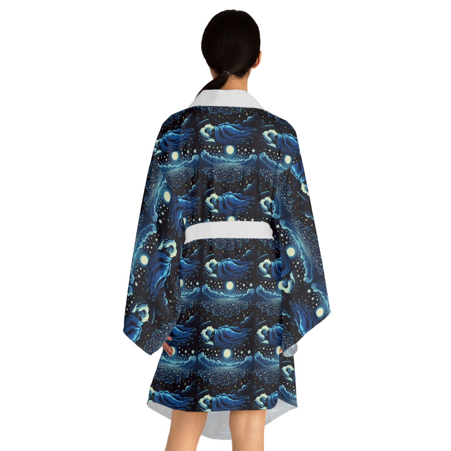 Mystical Night Sky Long Sleeve Kimono Robe - Relaxed Lounge Wear for Cozy Evenings