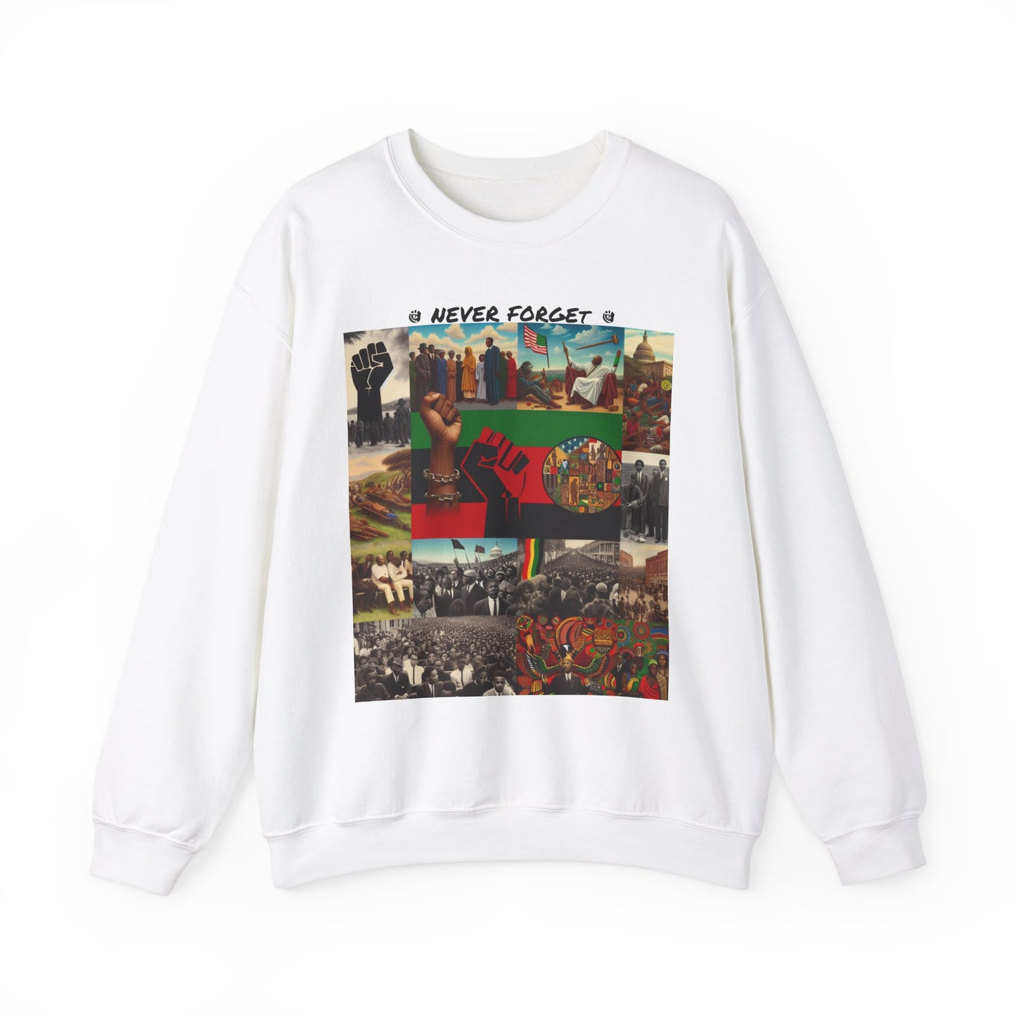 Never Forget Unity Crewneck Sweatshirt - Inclusive Black Culture Design