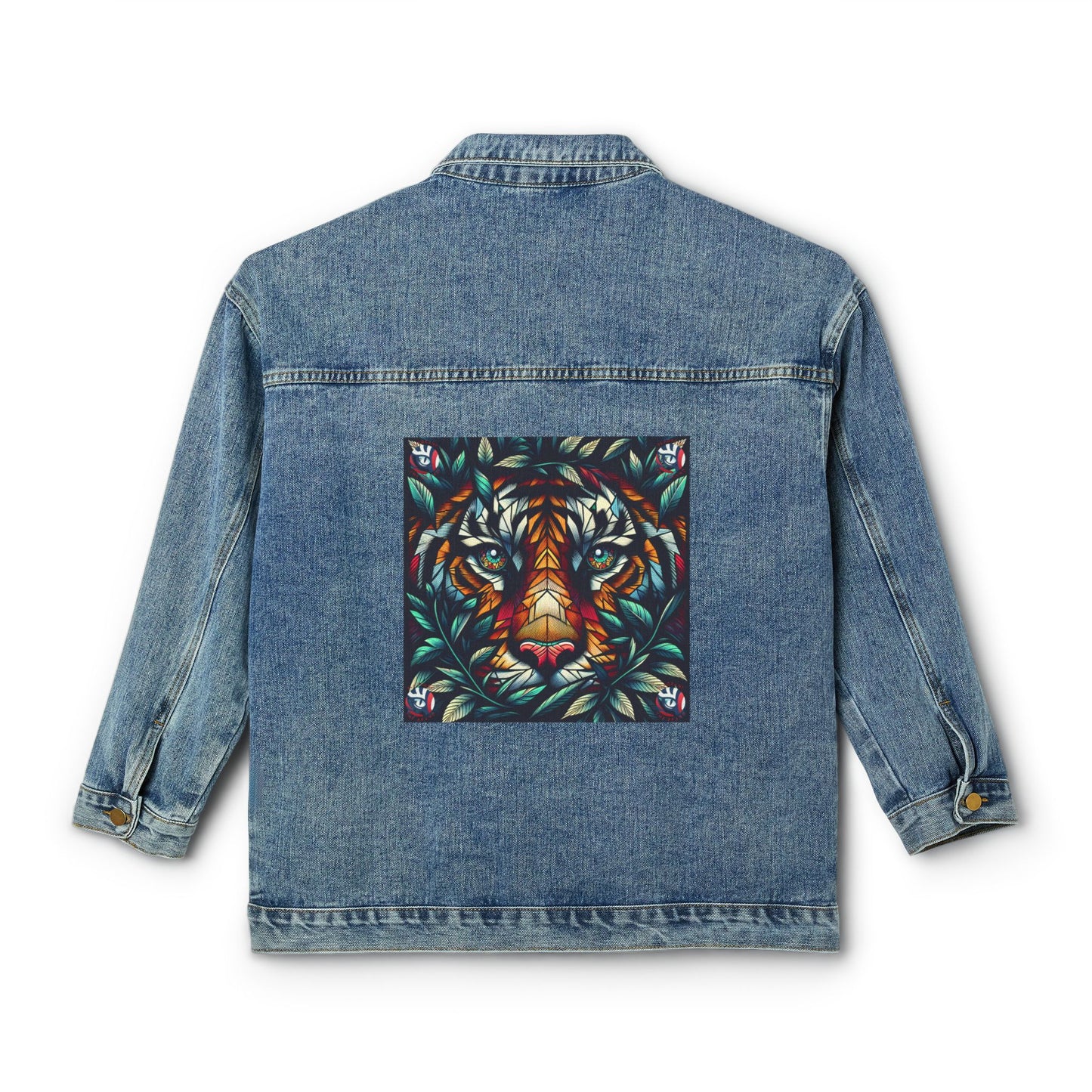 Artistic Women's Denim Jacket with Tiger Design