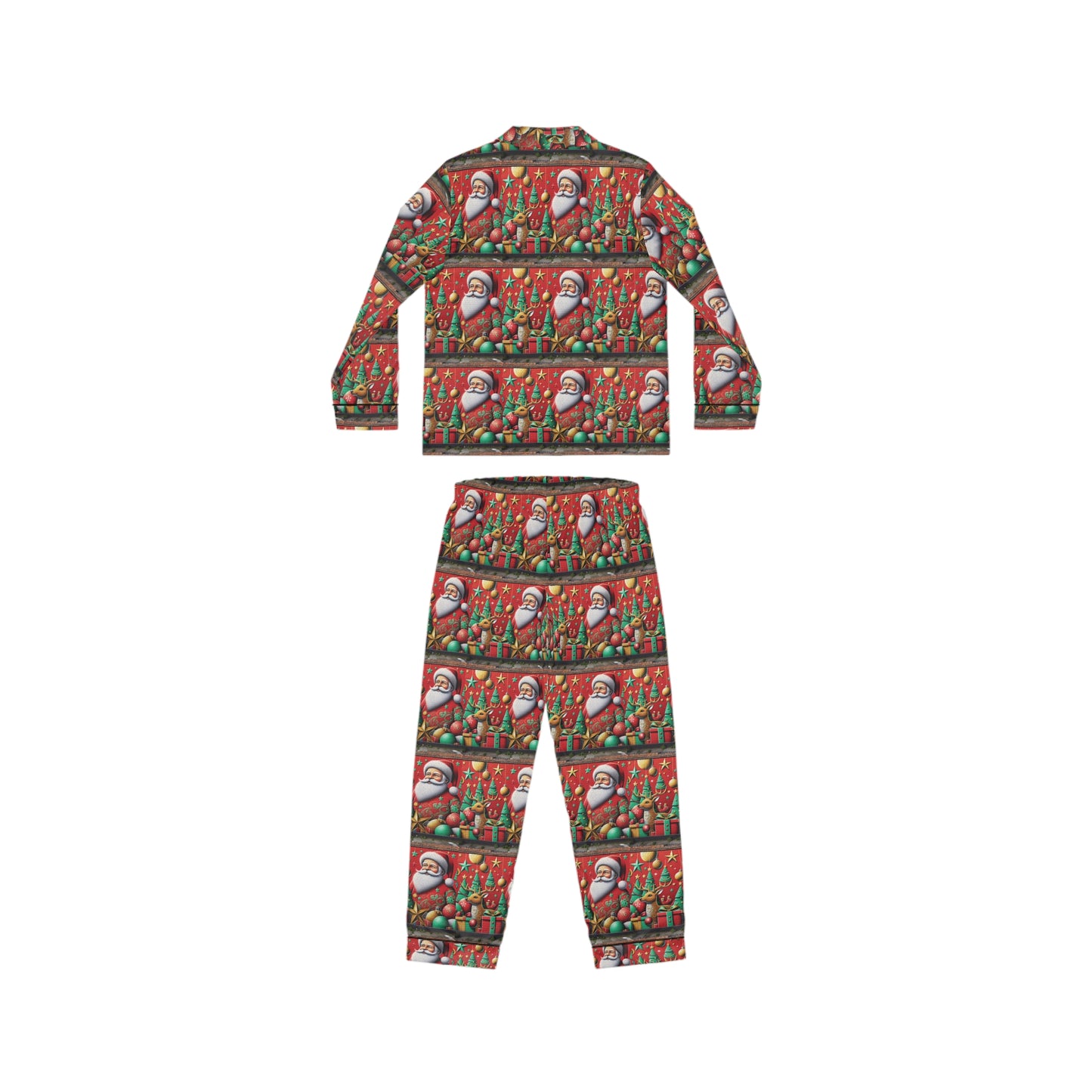 Festive Women's Satin Pajamas with Santa Design - Cozy Holiday Sleepwear