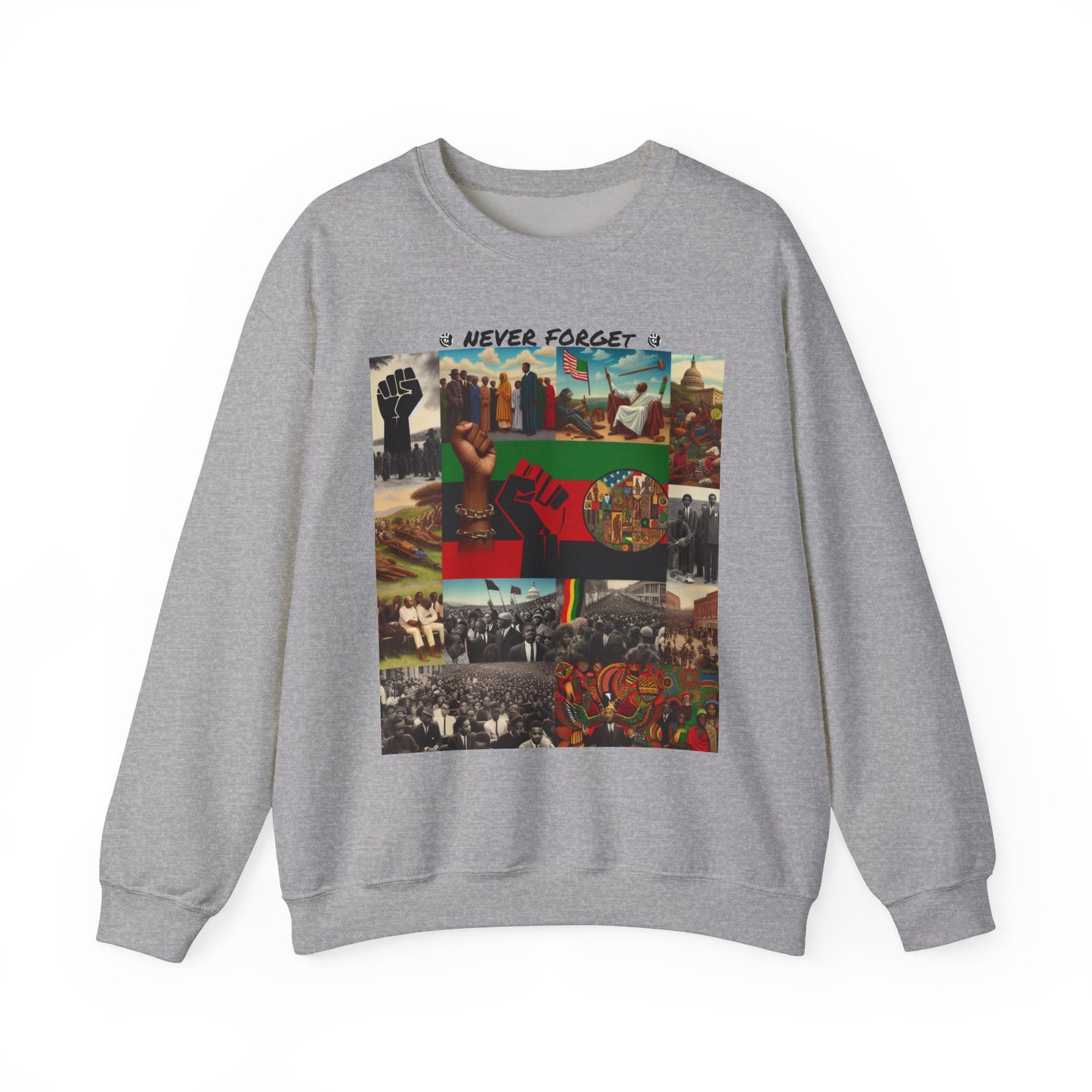 Never Forget Unity Crewneck Sweatshirt - Inclusive Black Culture Design
