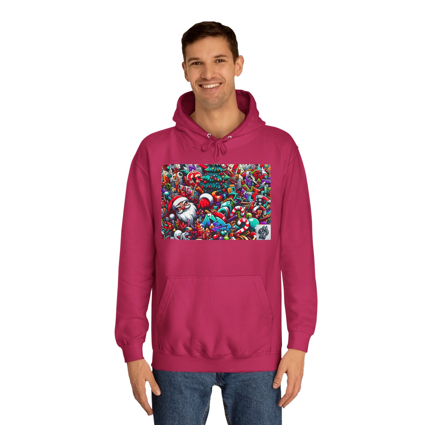 Festive Santa Graphic Unisex College Hoodie - Perfect Holiday Wear