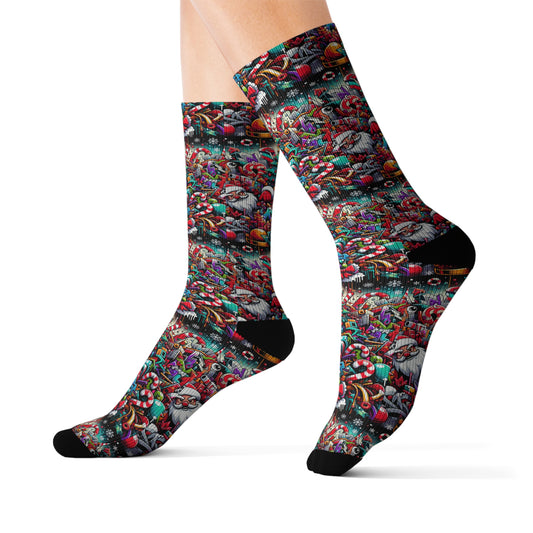 Festive Holiday Sublimation Socks - Colorful Christmas Candy Design