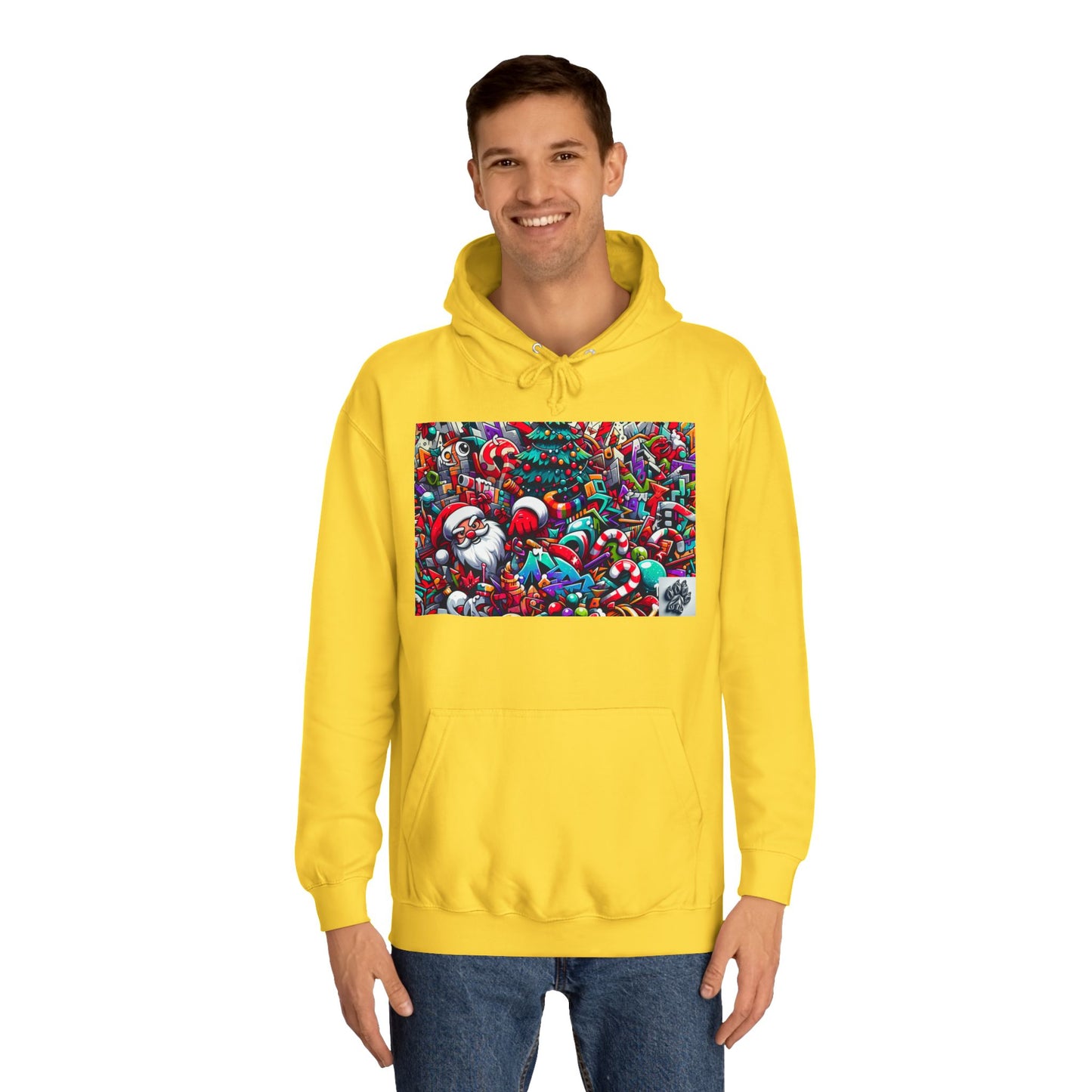 Festive Santa Graphic Unisex College Hoodie - Perfect Holiday Wear