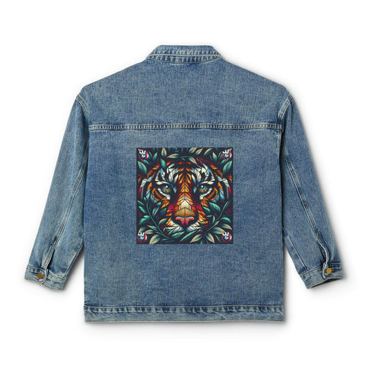 Artistic Women's Denim Jacket with Tiger Design